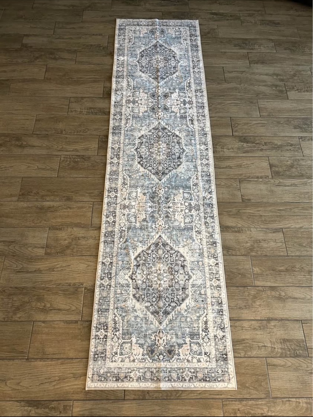 New Blue Ivory Rug Runner with Non slip
Backing 2x8